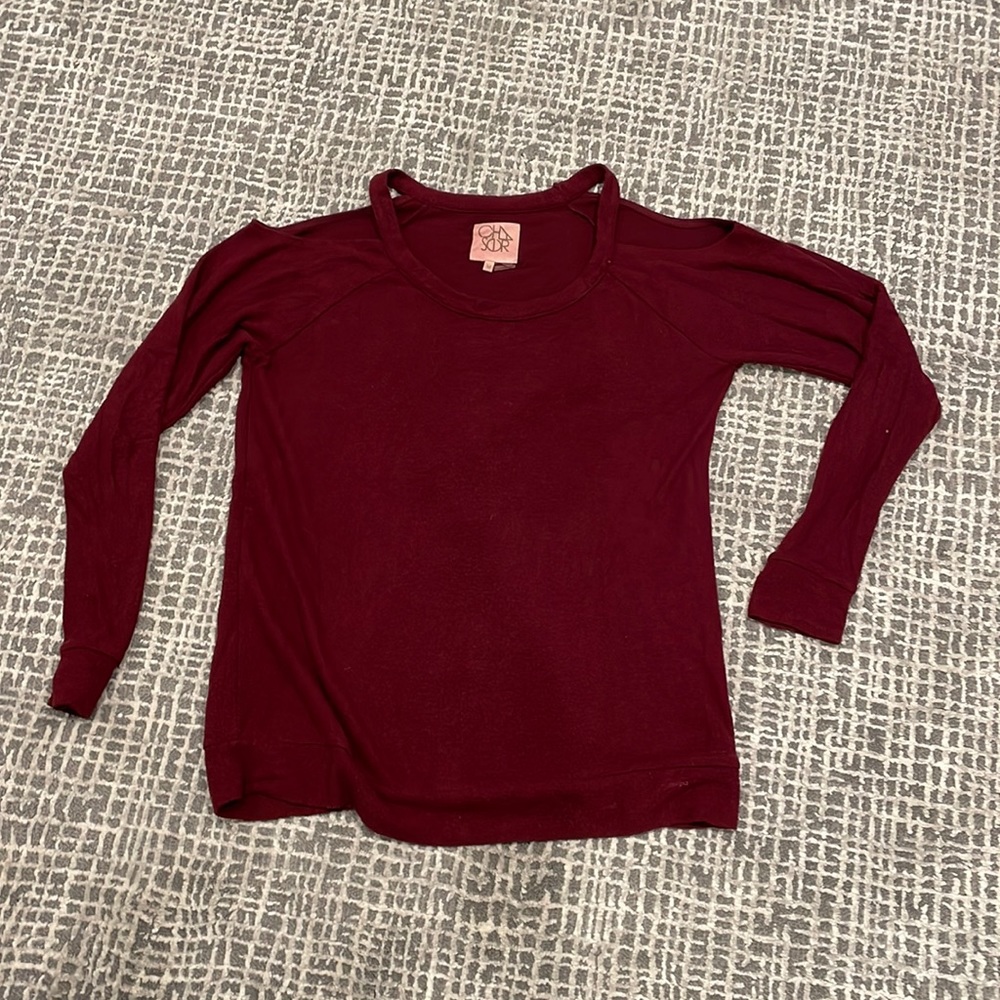 Chaser Maroon cold shoulder cozy chaser top